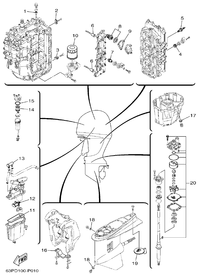 Yamaha F150DET, FL150DET SCHEDULED SERVICE PARTS parts diagram